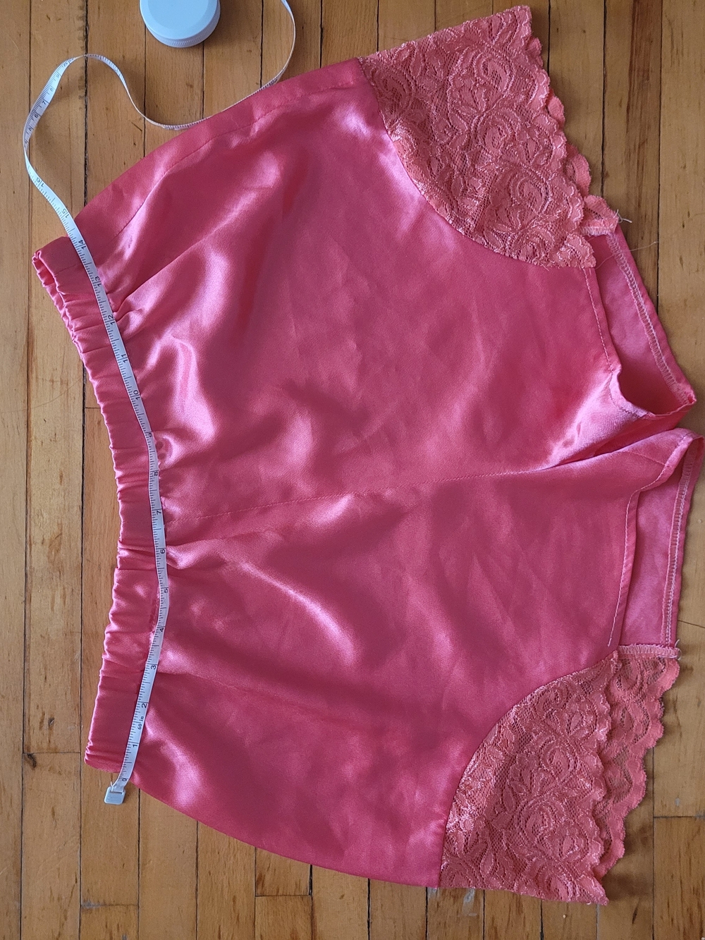 High-Waist Satin Shorts with Lace Trim - Pink